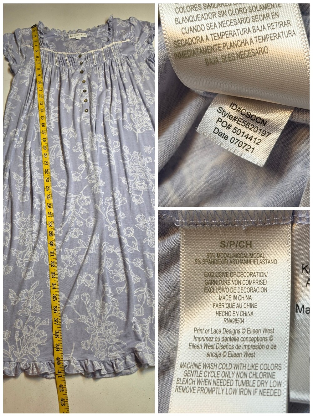 Eileen West Cornflower Toile Modal Jersey Cap Sleeve Waltz Nightgown - Picture 13 of 13